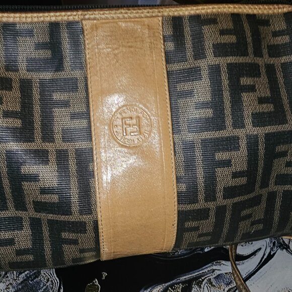 Fendi Zucca Monogram Canvas Crossbody Bag Brown Tan Leather Vintage - Picture 4 of 5